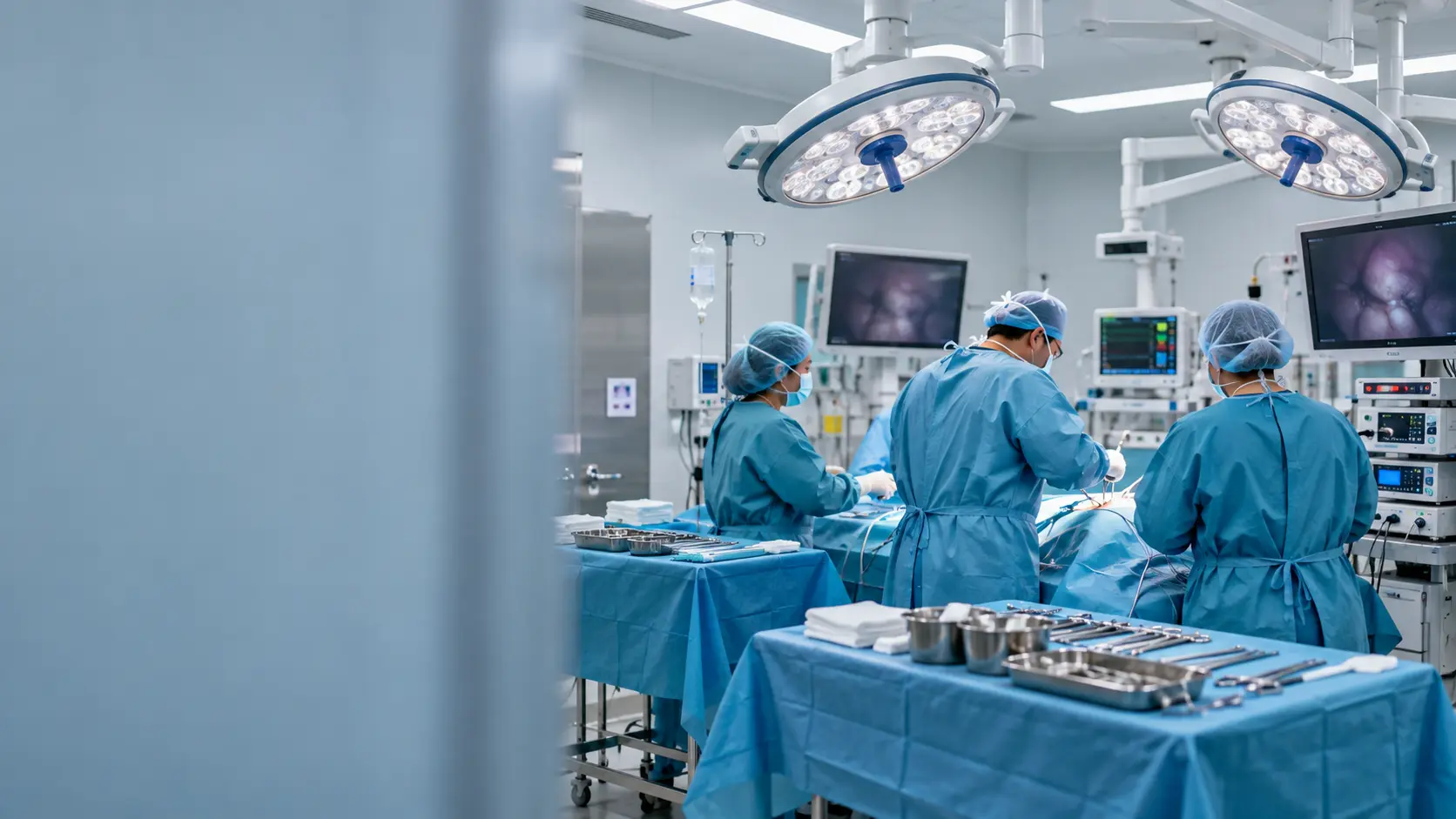 Modern operating theatre with surgical team and equipment at LIMS Hospital